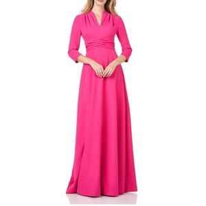 KAY UNGER Pleated Swan Neck Stretch Crepe Gown in French Rose NWT Size 6